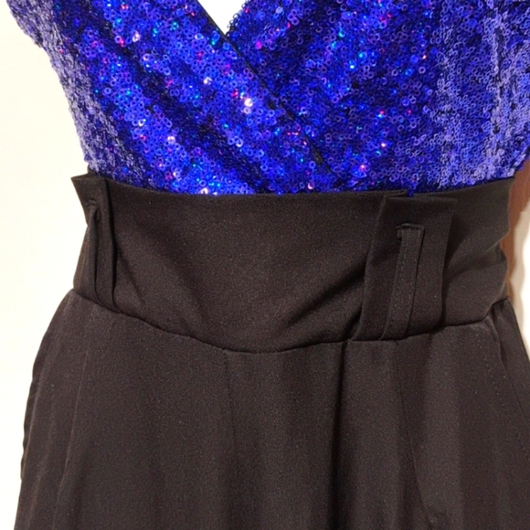 Shop 17 Black & blue sequin Hi  Waist  jumpsuit - Picture 7 of 13